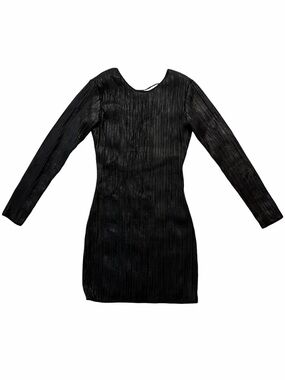 Que by NetWork Plisse Pleated 100% Genuine Leather Long Sleeve Mini Dress XS NWT